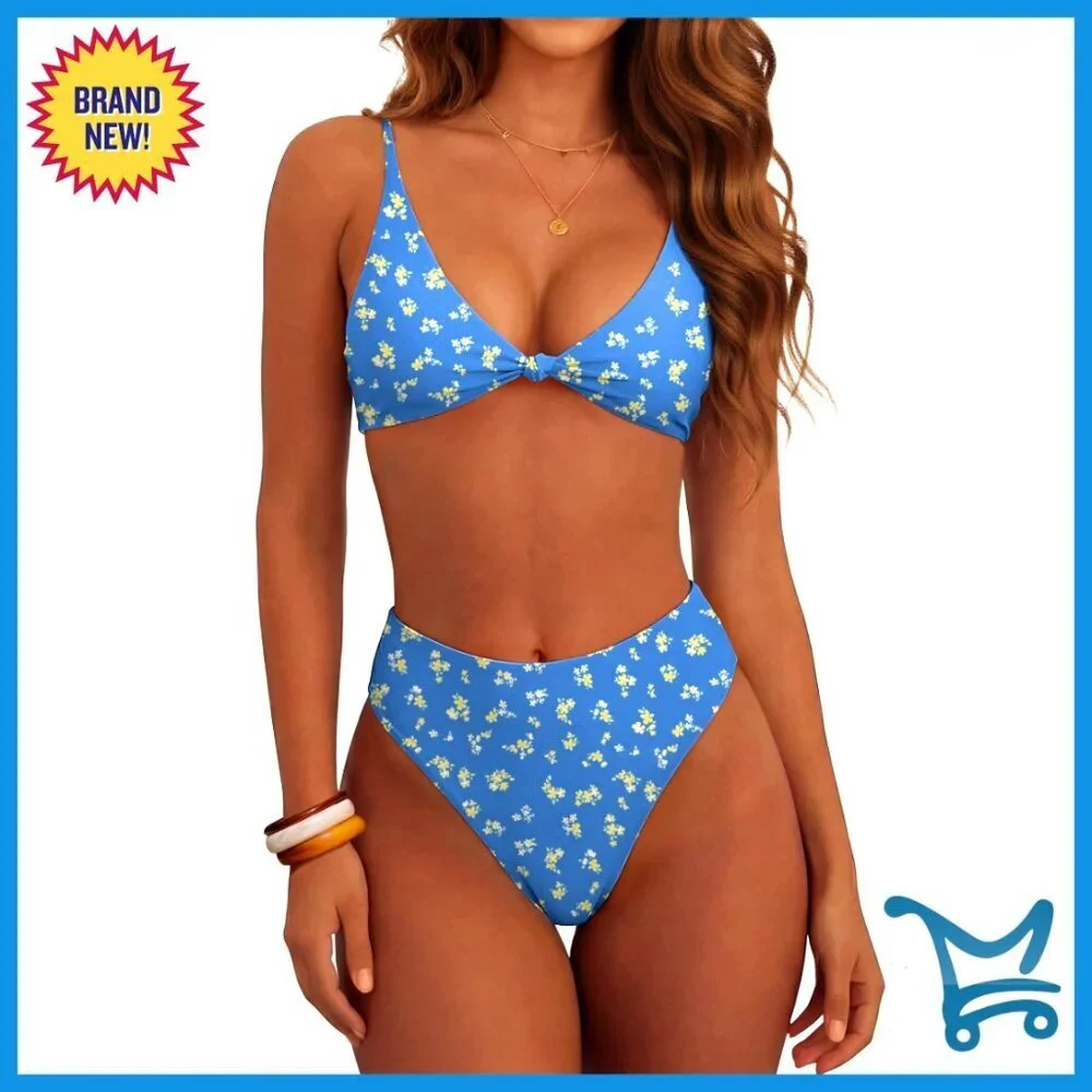 V Neck Twist Front Bikini Set Slim Fit Adjustable Straps Triangle Bottom